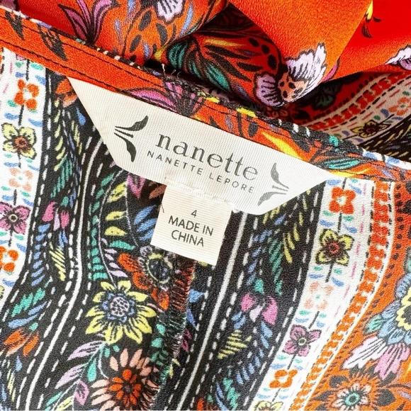 Nanette Lepore Calypso Red Multi Print Asymmetrical Hem Midi Dress Size 4 - Picture 10 of 11